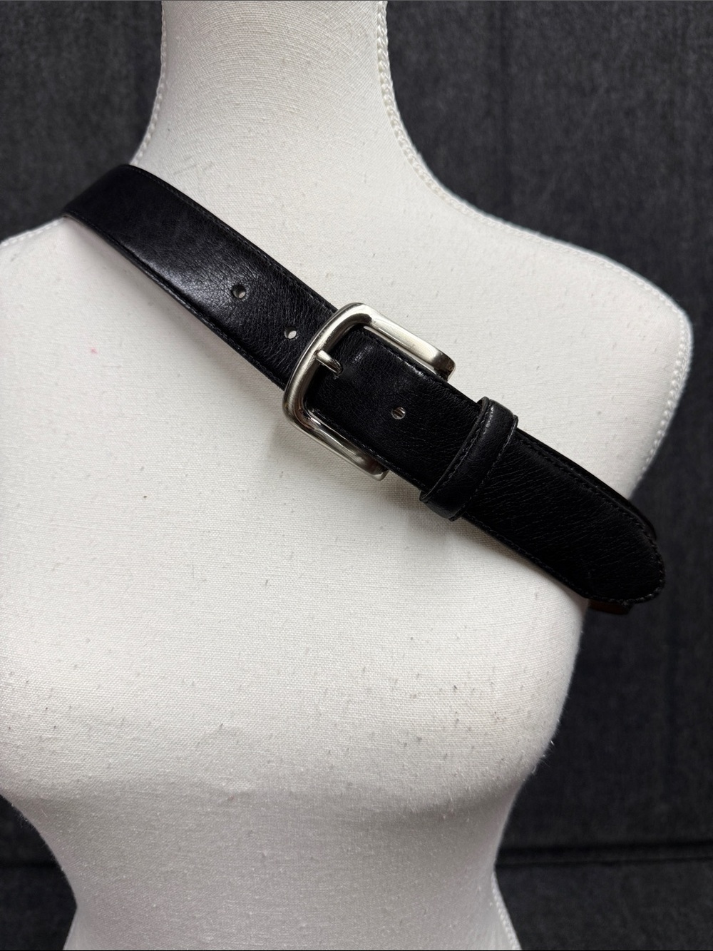 Bosca Black Leather Belt Silver Buckle